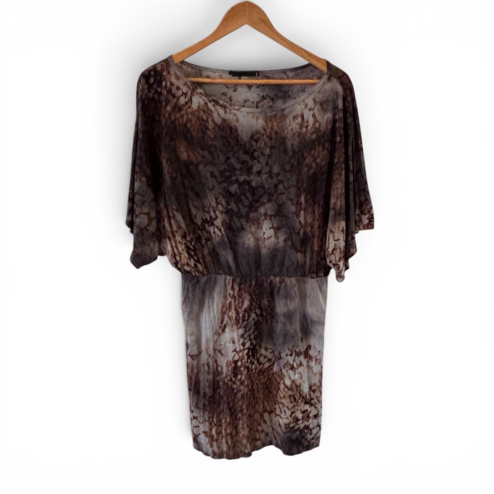 Maj Abstract Animal Print Dress Womens S Brown Dolman Sleeve Blouson Grunge‎